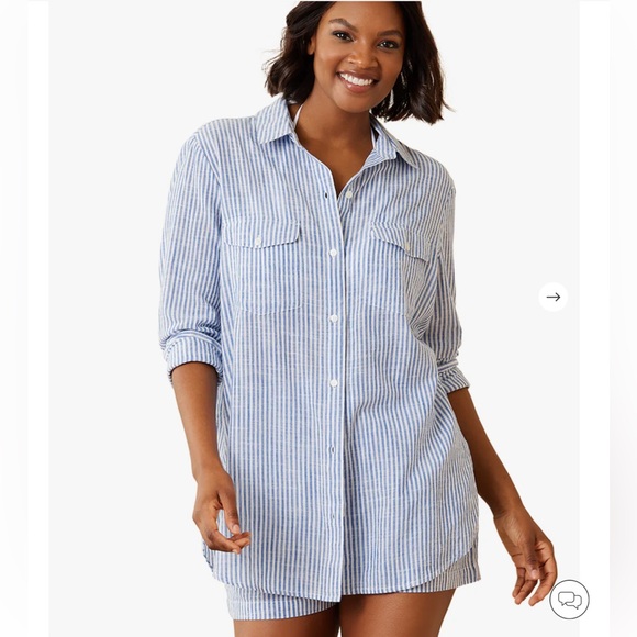 Tommy Bahama Other - Tommy Bahama Women’s Blue & White Striped Tunic Length Shirt/Swim Cover. Large